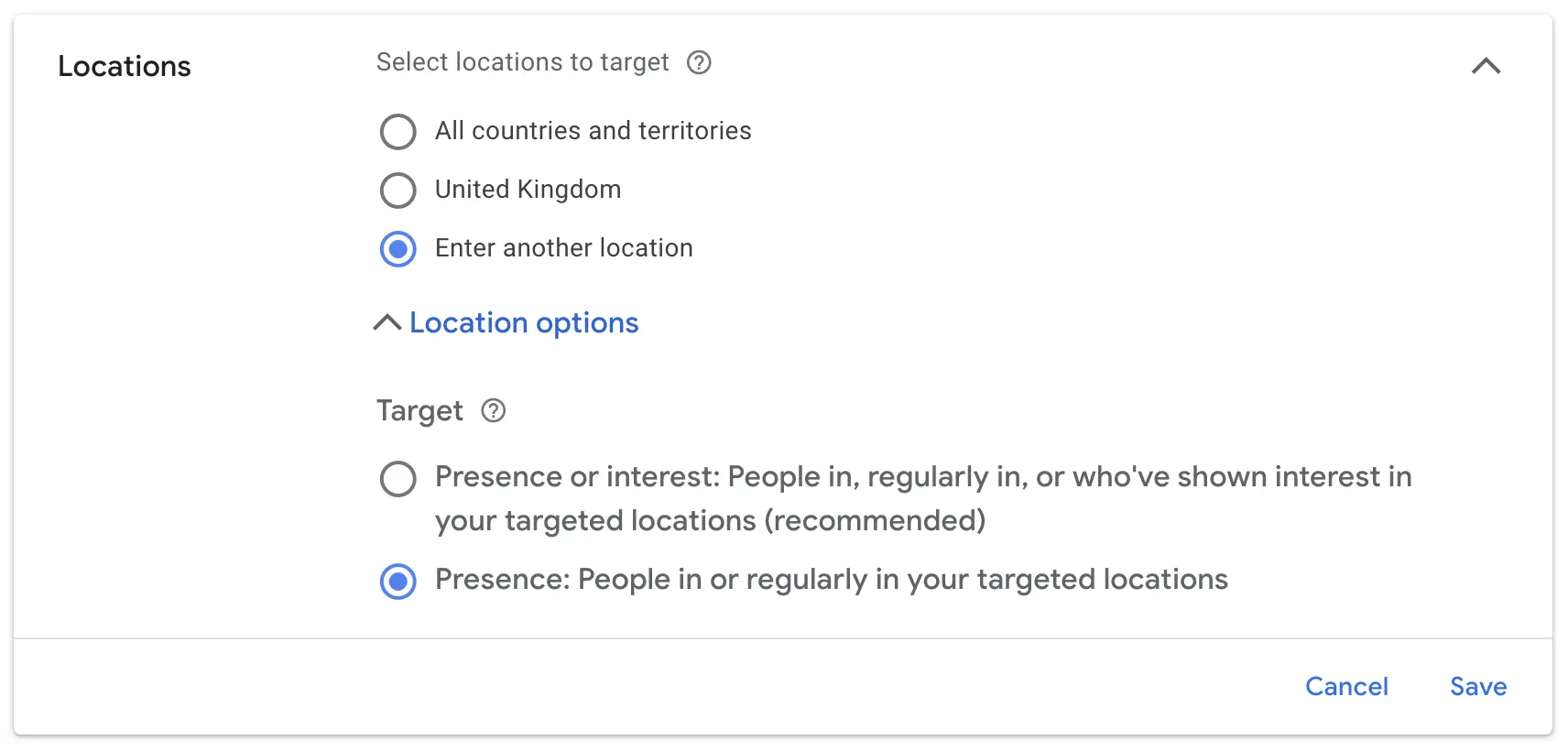 Google Ads Location Targeting Options
